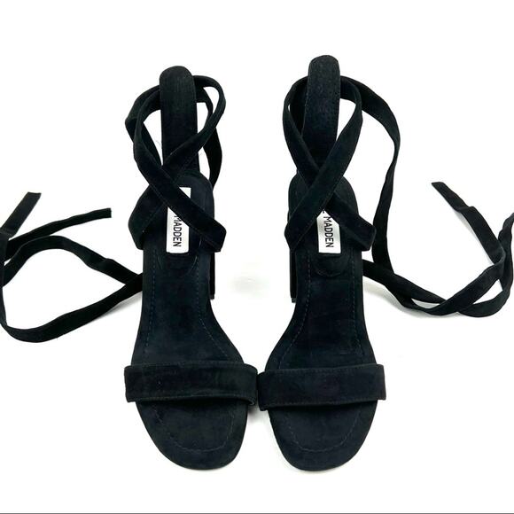 NEW Steve Madden Black Cosmic Suede Wrap Heels 7.5 - Picture 4 of 9